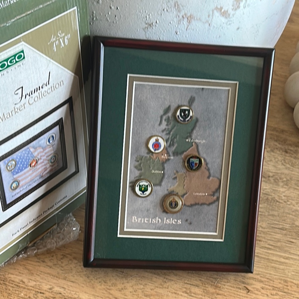 Framed British Isles Golf Marker Collection by golf logo Father’s Day gift nib